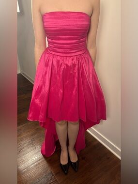 Strapless Fuchsia Satin Evening Dress